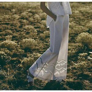 NWT ANTHROPOLOGIE OPENWORK WIDE-LEGS WHITE TROUSER PANTS 12